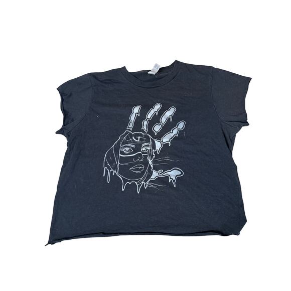 Next Level T-shirt black white hand print cutoff bottom and sleeves cropped - Picture 1 of 6